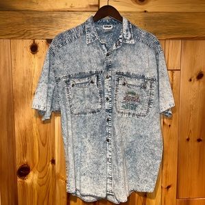 Vintage 80’s/90’s COTLER Acid Wash Denim Style Short Sleeve Grunge Shirt XL
